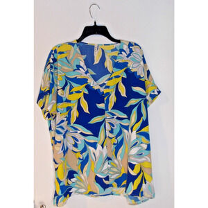 MTS Blue Multicolor Print Oversized Shirt Top Blouse/Size Lg